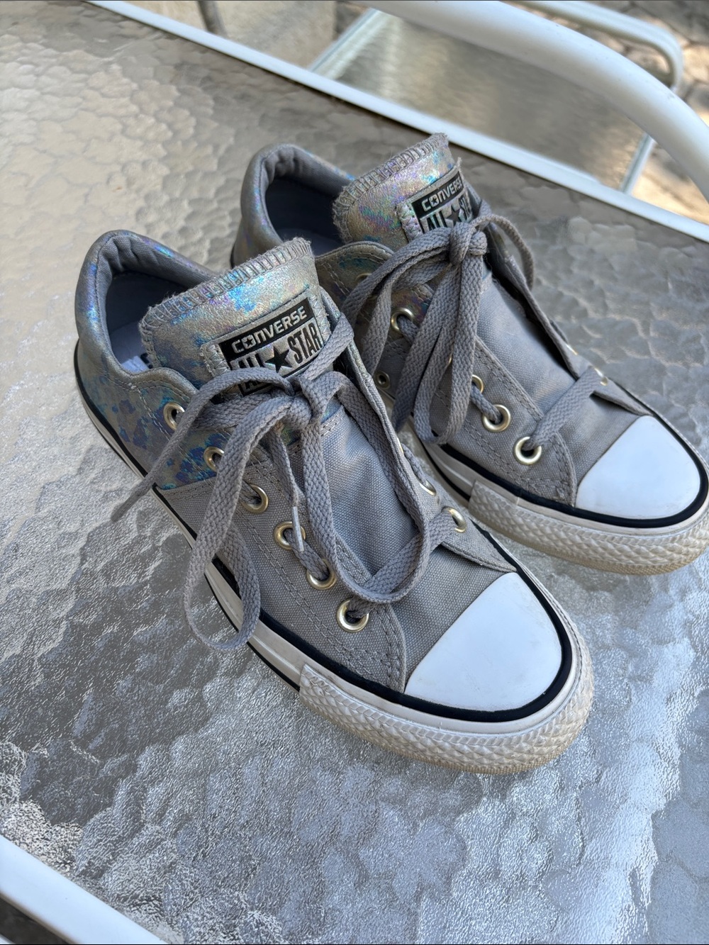 CONVERSE ALL STAR IRIDESCENT METALLIC GRAY LOW TOP WOMEN SNEAKERS SIZE 7